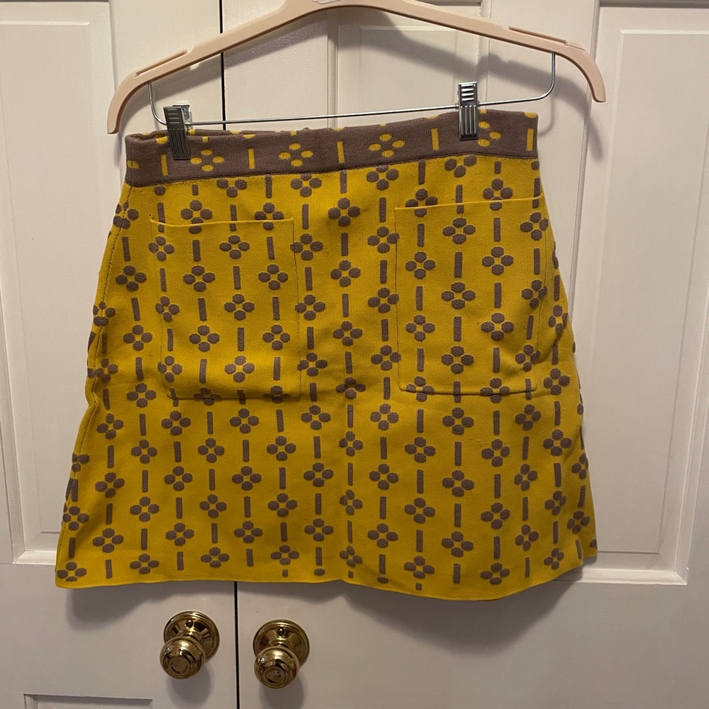 Anthropologie Yellow and Gray Midi Skirt